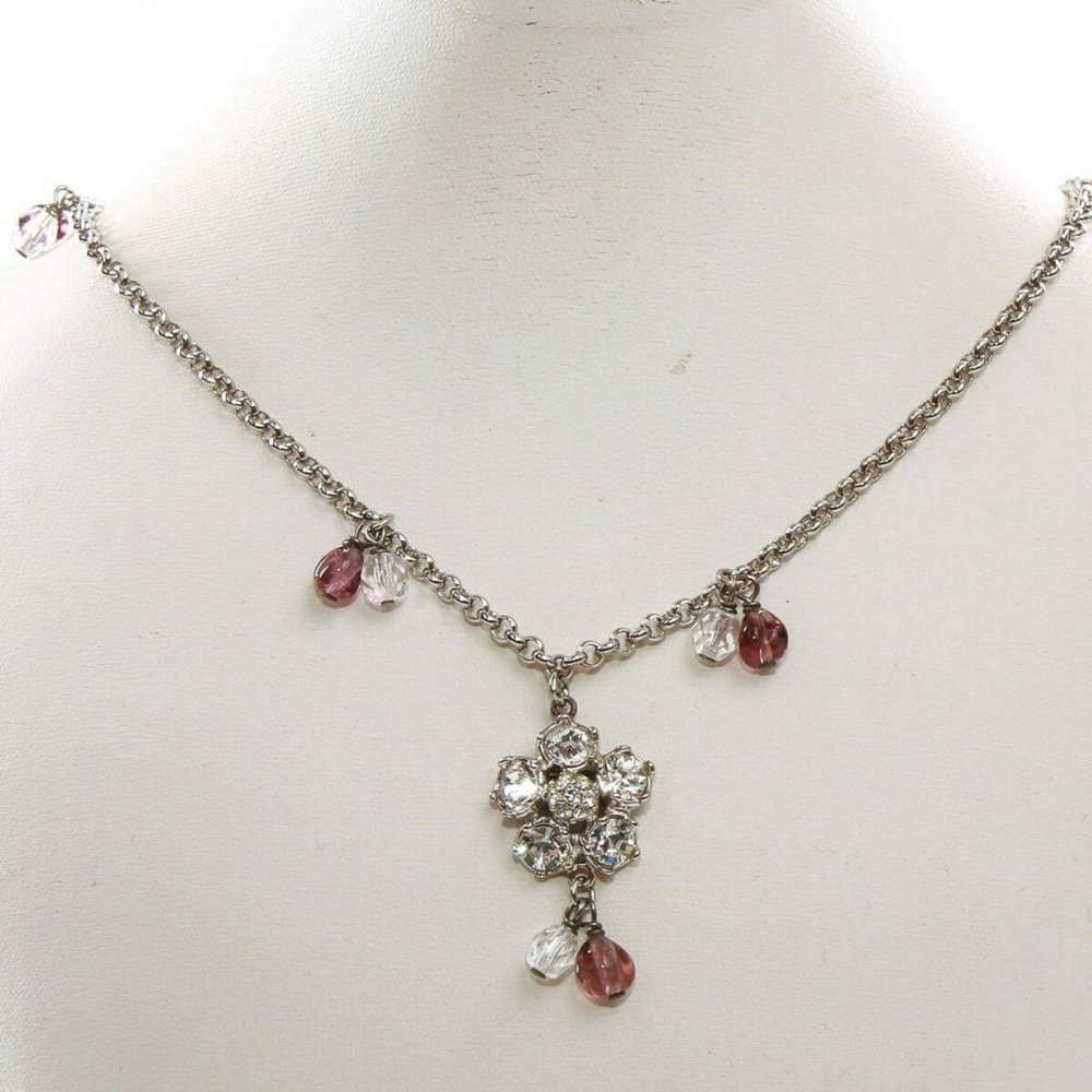 Salvatore Ferragamo silver chain crystal flower pe